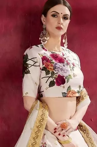 white floral bridal style lehenga choli set