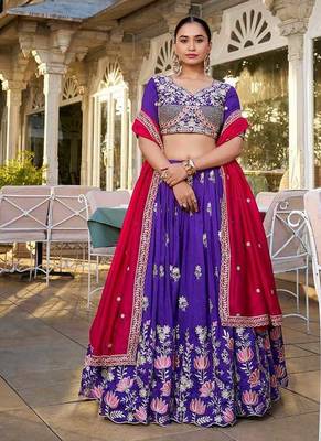 pretty purple embroidered lehenga choli with dupatta 1