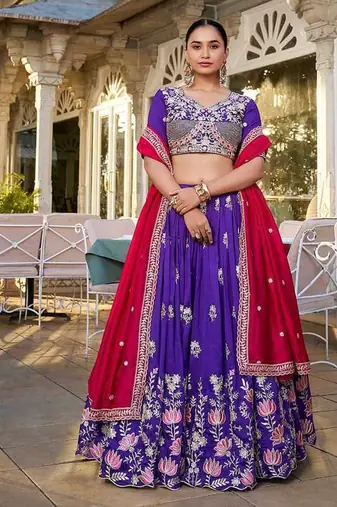 pretty purple embroidered lehenga choli with dupatta