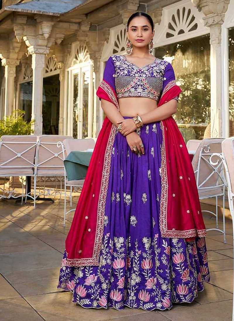pretty purple embroidered lehenga choli with dupatta