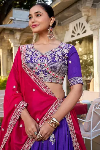 pretty purple embroidered lehenga choli with dupatta