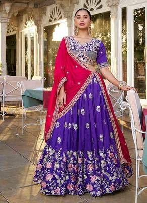 pretty purple embroidered lehenga choli with dupatta 3