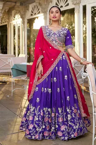 pretty purple embroidered lehenga choli with dupatta
