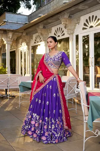 pretty purple embroidered lehenga choli with dupatta