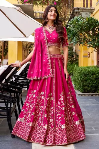 pink heavy embroidered bridal lehenga choli set