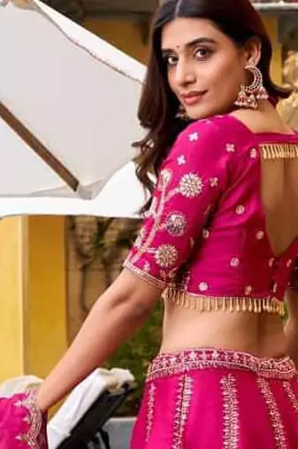 pink heavy embroidered bridal lehenga choli set