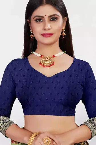 Blue silk blend banarasi saree with unstitched blouse piece