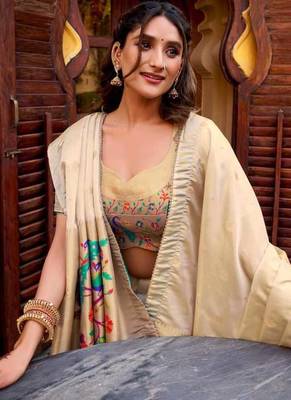 traditional beige lehenga saree style outfit 2
