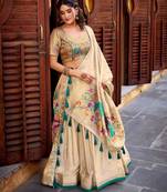 traditional beige lehenga saree style outfit