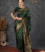 Green soft silk blend banarasi jacuard work designer party wear saree with unstitched blouse piece