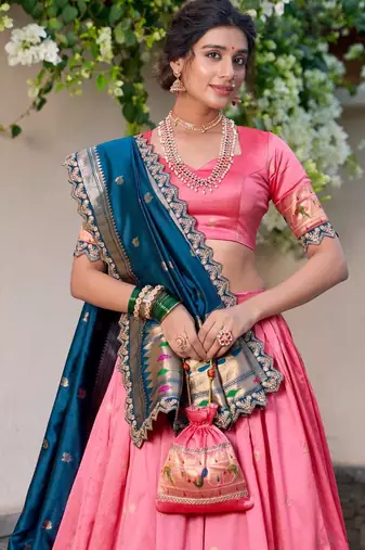 pink and teal designer lehenga choli set