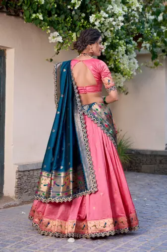 pink and teal designer lehenga choli set