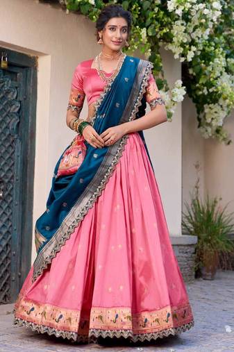 pink and teal designer lehenga choli set