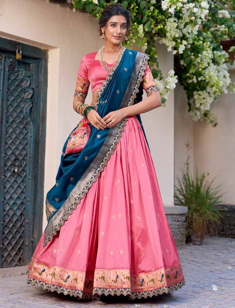 pink and teal designer lehenga choli set