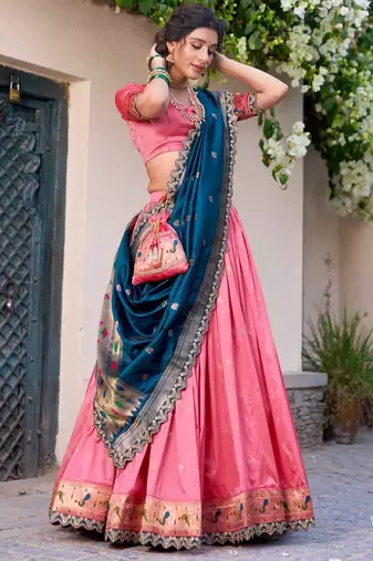 pink and teal designer lehenga choli set