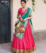 rani-pink and teal designer lehenga choli set