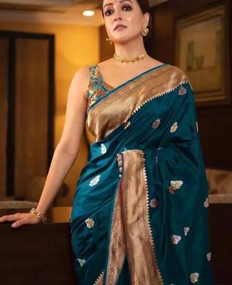 Morpich silk blend banarasi saree with unstitched blouse piece 2