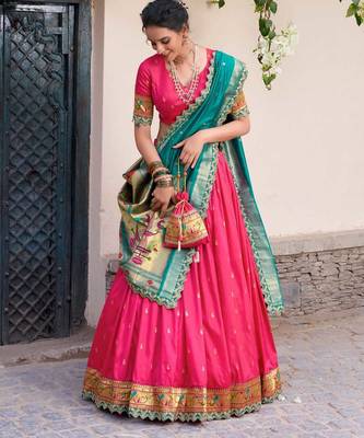 rani-pink and teal designer lehenga choli set 2