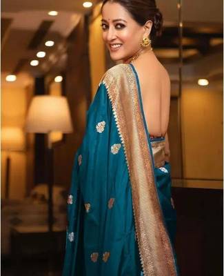 Morpich silk blend banarasi saree with unstitched blouse piece 3