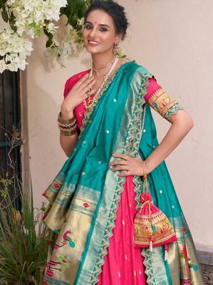 rani-pink and teal designer lehenga choli set 3