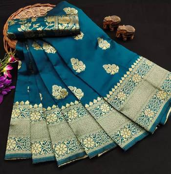 Morpich silk blend banarasi saree with unstitched blouse piece 4