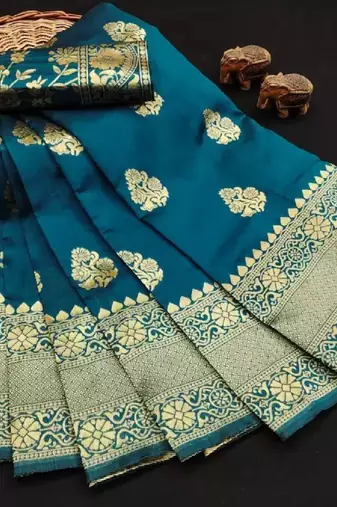 Morpich silk blend banarasi saree with unstitched blouse piece