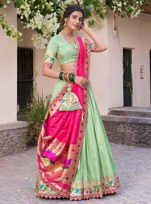 green and pink designer lehenga cholis et 2