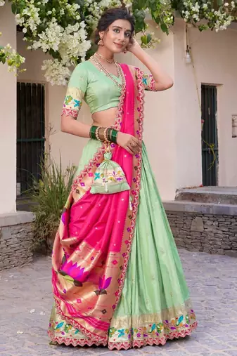 green and pink designer lehenga cholis et