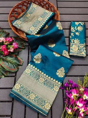 Morpich silk blend banarasi saree with unstitched blouse piece 5
