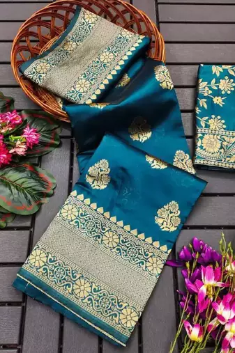Morpich silk blend banarasi saree with unstitched blouse piece