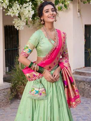 green and pink designer lehenga cholis et 3