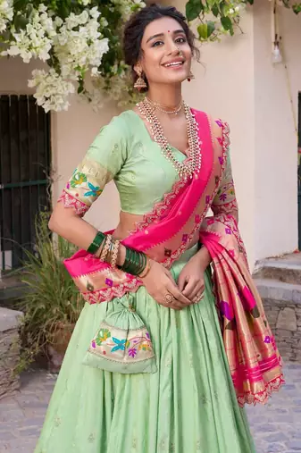 green and pink designer lehenga cholis et