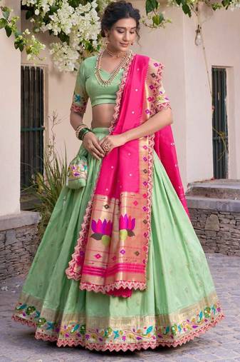 green and pink designer lehenga cholis et