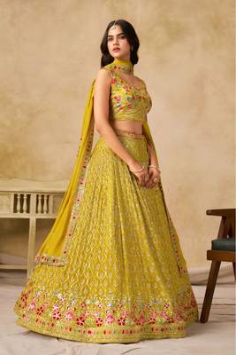 yellow embroidered designer lehenga choli set 2