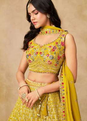 yellow embroidered designer lehenga choli set 3