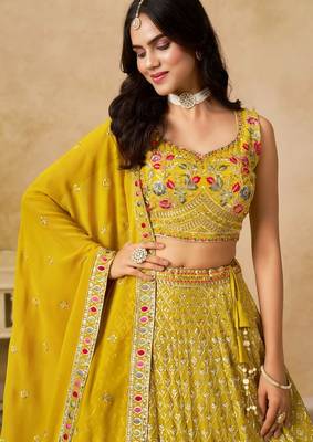 yellow embroidered designer lehenga choli set 4