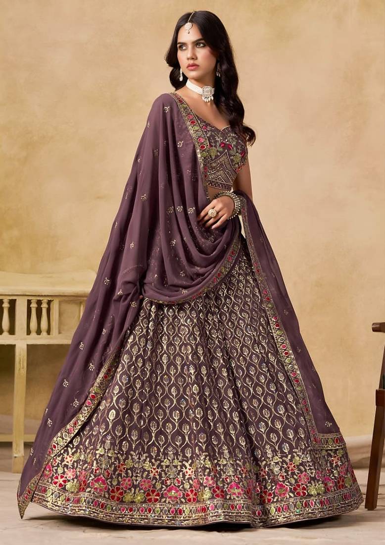 light purple designer embroidered lehenga