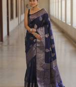 Blue  soft silk blend banarasi jacuard work designer party wear saree with unstitched blouse piece