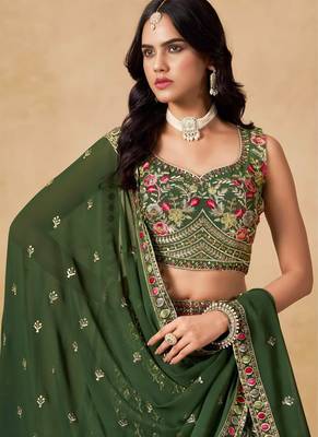 green embroidered bridal lehenga choli set 2