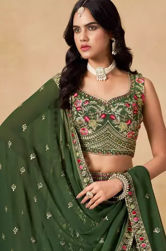 green embroidered bridal lehenga choli set