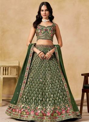 green embroidered bridal lehenga choli set 3