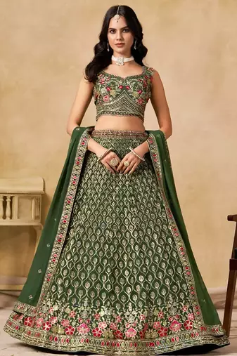 green embroidered bridal lehenga choli set