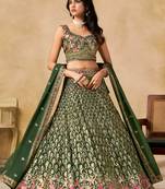 green embroidered bridal lehenga choli set