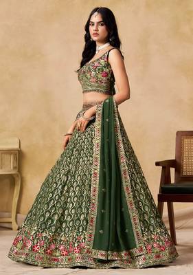 green embroidered bridal lehenga choli set 4