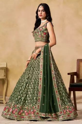 green embroidered bridal lehenga choli set