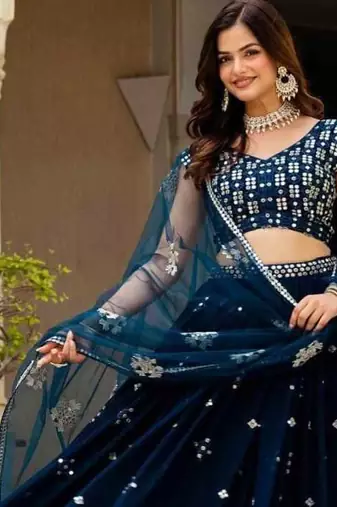 blue mirror work lehenga cholis et