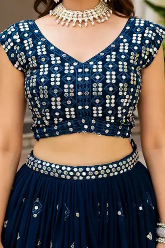 blue mirror work lehenga cholis et