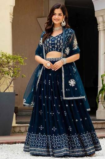 blue mirror work lehenga cholis et