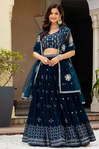 blue mirror work lehenga cholis et