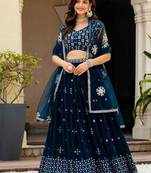 blue mirror work lehenga cholis et